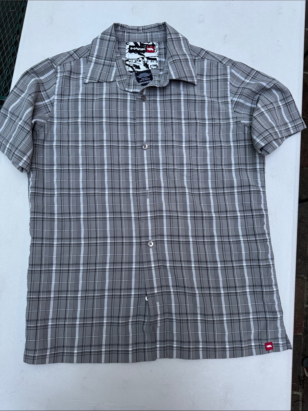 Tony Hawk Boys Gray Plaid Short-Sleeve Button-Down Shirt